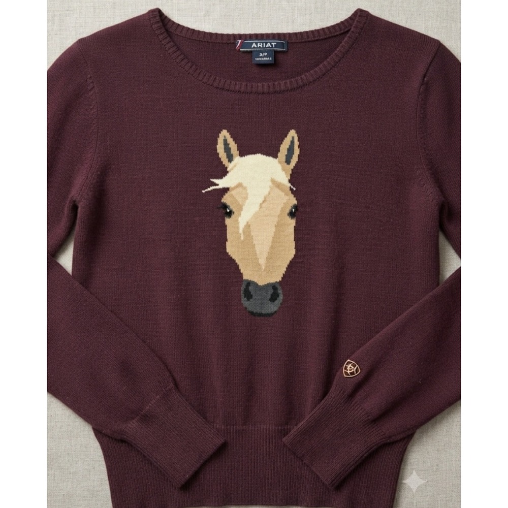 Ariat Kids Burgundy Merino Wool Blend Horse Intarsia Sweater Small S/P